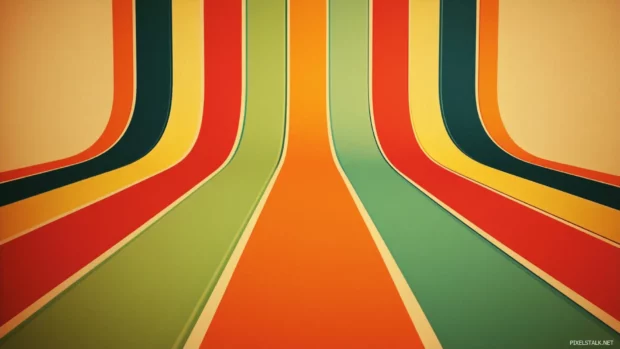 Retro desktop wallpapers HD with wavy 70s stripes and orange gradients.