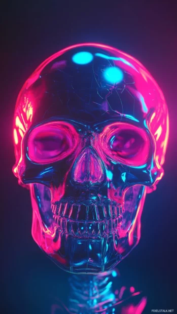 Retro neon skull aesthetic, Retro neon skull flashing in vaporwave colors.