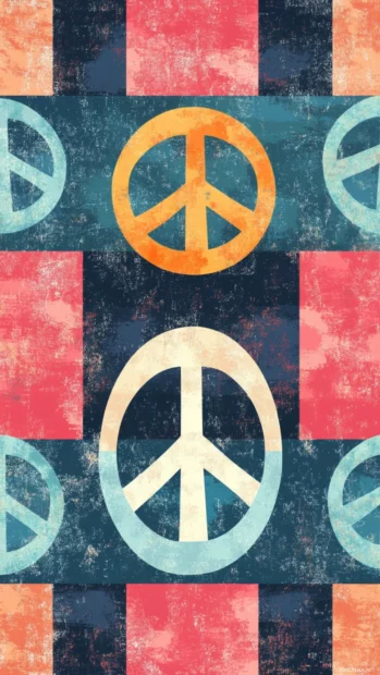 Retro peace signs tiled with checkerboard backdrop.