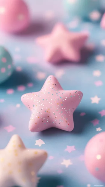Retro stars and polka dots wallpaper HD for iPhone in vintage pastel tones.