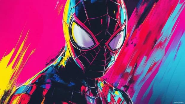 Retro style Spider Man wallpaper in pop art colors, great for vibrant desktop wallpapers.