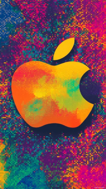 Retro themed Apple iPhone Wallpapers with pixelated Apple logo on vibrant background.