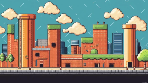 Retro themed Mario Bros Desktop Wallpaper showing the original 8 bit underground level.