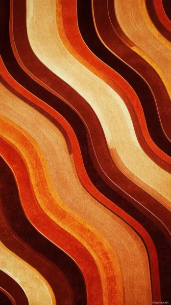 Retro wallpaper HD for iPhone with wavy 70s pattern in burnt orange and brown.
