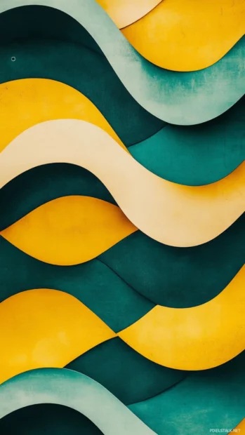Retro waves and arches in HD wallpaper for desktop in yellow and teal.
