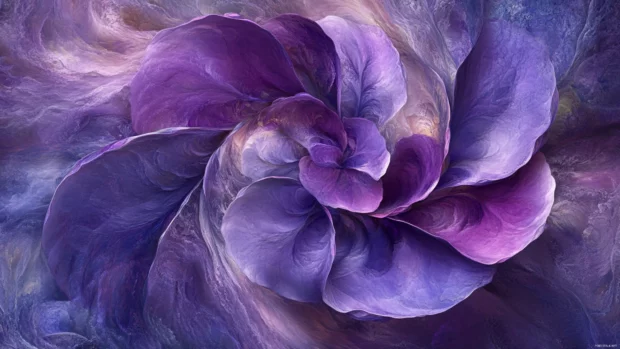 Richly textured petals of wisteria in artistic swirl, ideal for purple floral digital wallpaper.