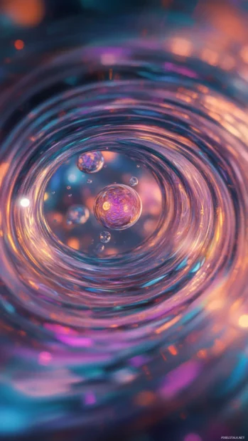 Rippled vortex of soft light orbs floating in a slow motion trippy swirl.