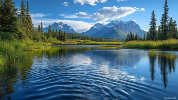 Ripples forming patterns on a pretty mountain stream.