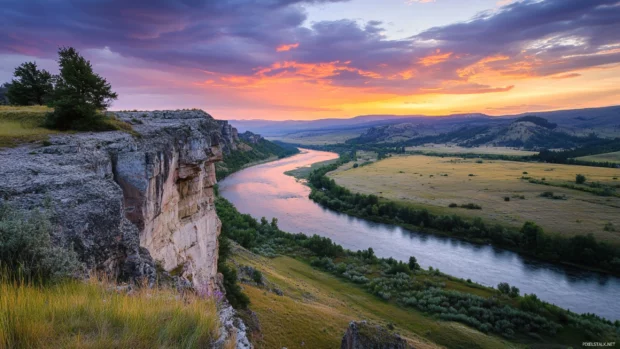 River winding through valley at Pretty Sunset.