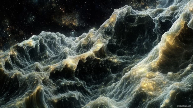 Rocky coastlines swallowed by star currents.
