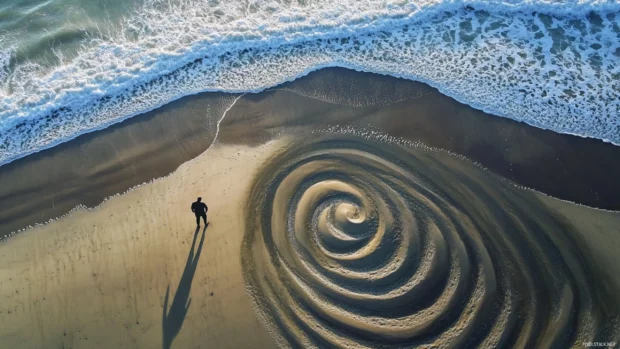 Rolling surf painting patterns on Pretty Ocean beach.