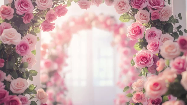Romantic archway covered in Pretty Roses, Romantic rose wallpaper.