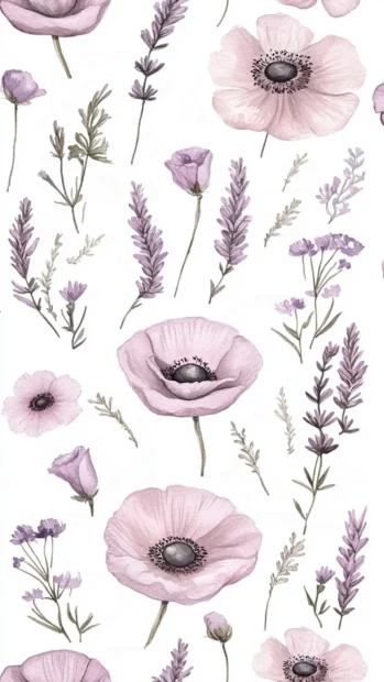 Romantic watercolor floral pattern with soft pink and lavender tones.