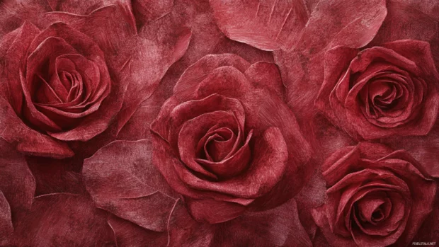 Rose etched in chalk textures with vintage haze.