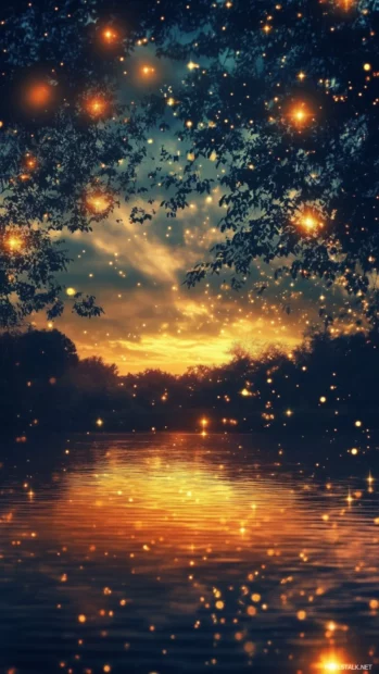 Rustic landscapes kissed by golden falling stars, reflecting the charm of luminous golden stars wallpaper.