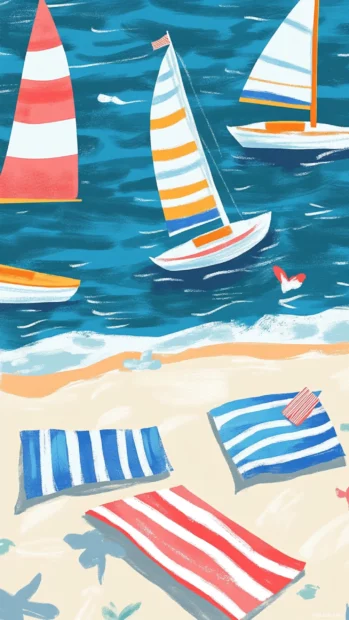 Sailing boats and striped towels filling the Preppy Summer aesthetic.
