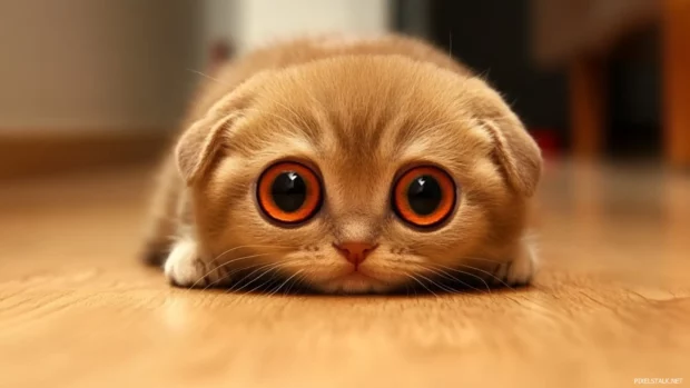 Scottish Fold with oversized eyes, one of the most searched for Cat PC Wallpapers.