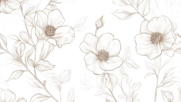 Seamless botanical illustration in line art style, popular in Floral PC Wallpapers HD collections.