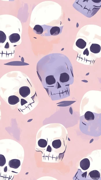 Seamless cute skull wallpaper for iPhone in soft lavender and blush.