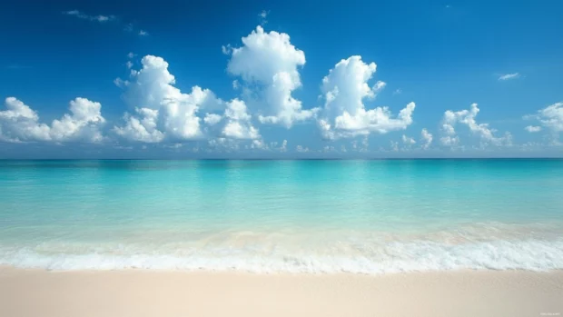 Serene ocean horizon with soft clouds, best calming ocean wallpaper for work PC.