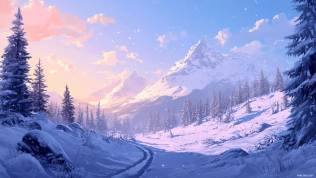 Serene winter landscape with soft snow blankets, best background for snow desktop screen.