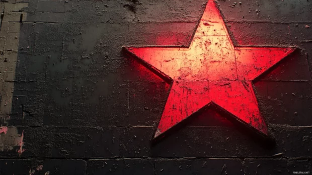 Shadows of night bending under a red star.