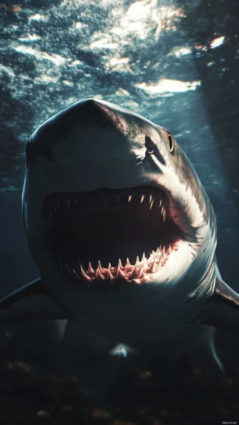 Shark iPhone wallpapers in dark ocean with dramatic lighting and texture.