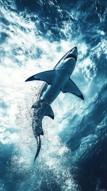Shark skydiving into the ocean in slow motion.