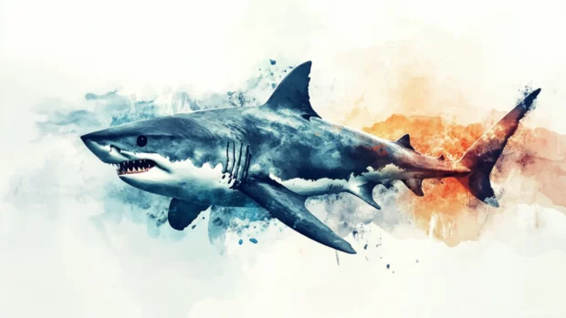Shark wallpaper with abstract art style and bold watercolor textures.