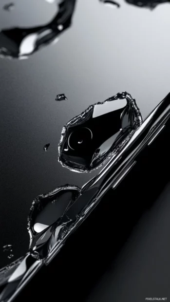 Sharp metallic edges cut across the black lock screen offering a futuristic tone.