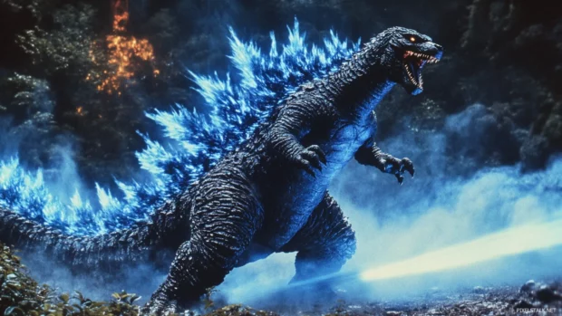 Shimmering blue shockwaves in powerful Supercharged Godzilla HD wallpapers for desktop.