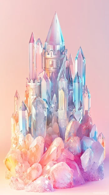 Shimmering pastel crystals forming a girly enchanted castle.