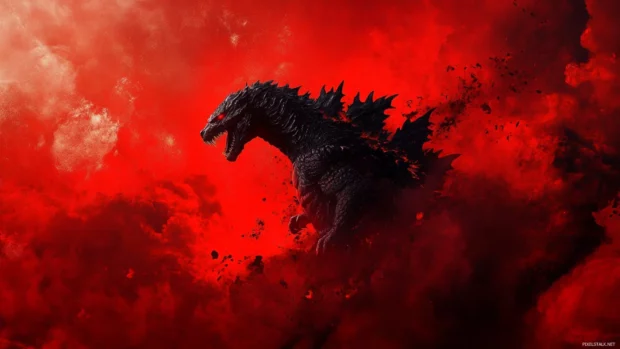 Shin Godzilla wallpapers with nuclear glow and smoke filled backdrop.