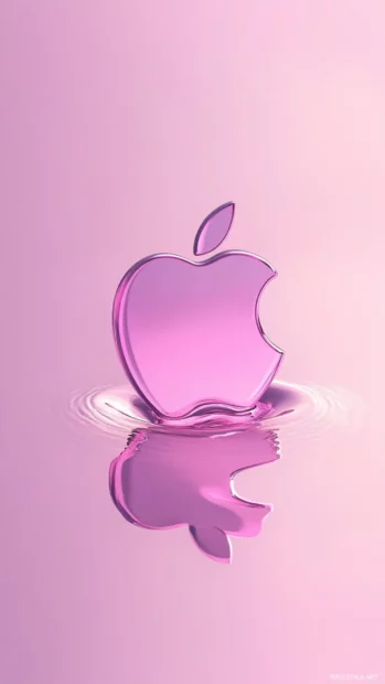 Shiny Apple logo resting on gradient pink tones for iPhone lock screens.