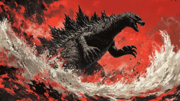Shockwaves ripple from Shin Godzillas feet as he stomps forward.