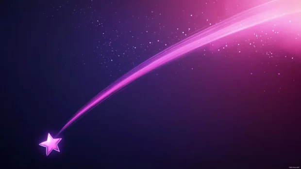 Shooting star with soft purple neon trail.