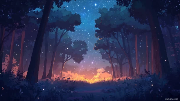 Silent woods dripping with ethereal stardust.