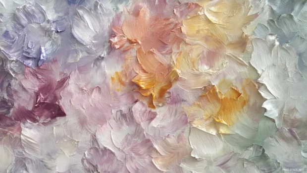 Silk textured chrysanthemum petals filling frame in soothing palette.