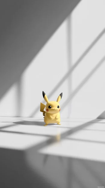 Simple Pikachu iPhone Wallpapers of Pikachu standing on a white floor with a shadow cast to the right.