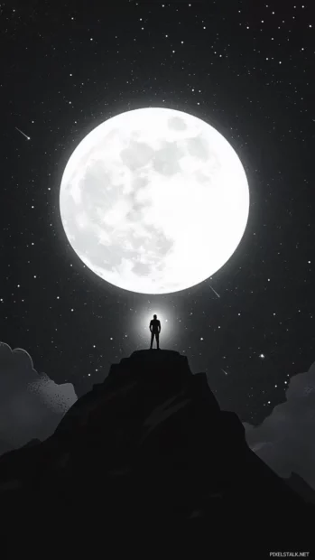 Simple black background with glowing white moon for lock screen.