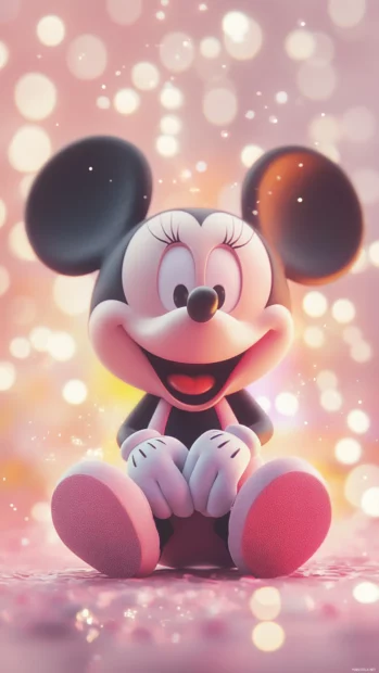 Simple cartoon rendering of cute Mickey Mouse with pastel surroundings, Disney character focus.