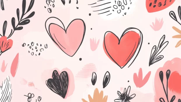 Simple heart doodles with pink background, great for minimal girly PC wallpapers.