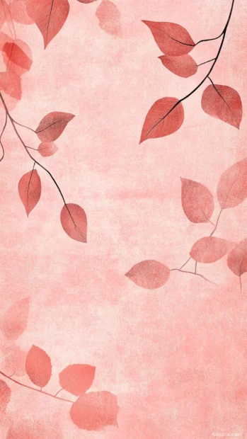 Simple leaf silhouettes scattered on faded coral backdrop.