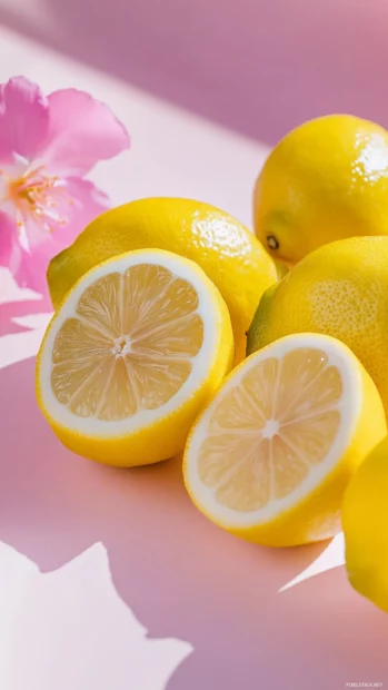 Simple summer image with fresh lemon patterns and pastel backgrounds.
