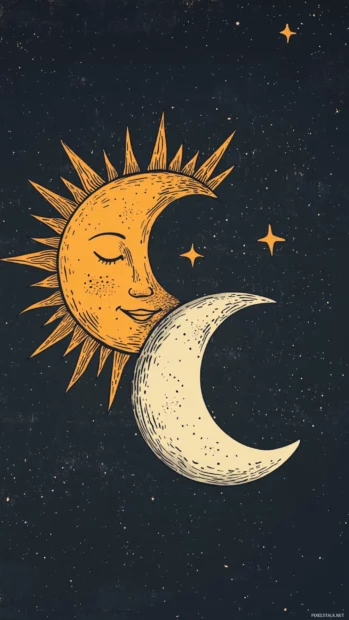 Simple sun and moon icon designs on a flat backdrop.