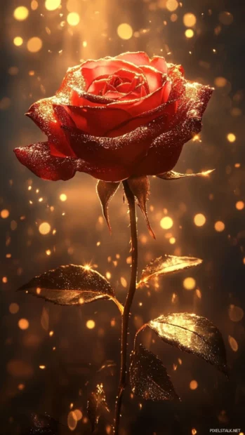 Single Pretty Rose glowing in golden light.