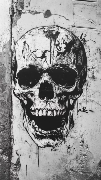 Skeleton skull iPhone wallpapers with layered graffiti stencil effect.