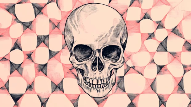 Skull avatar drawn in line art repeating in a checkerboard pattern.