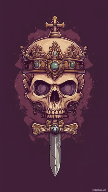Skull with crown vector logo, Luis Ricardo Falero style.
