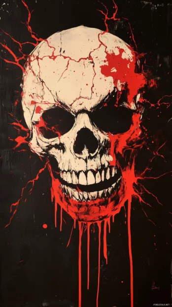 Skull with lightning bolt slash and bleeding shadow art.